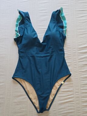 Summersalt The Ruffle Backflip Deep Teal One-Piece Swimsuit Women's Size 6